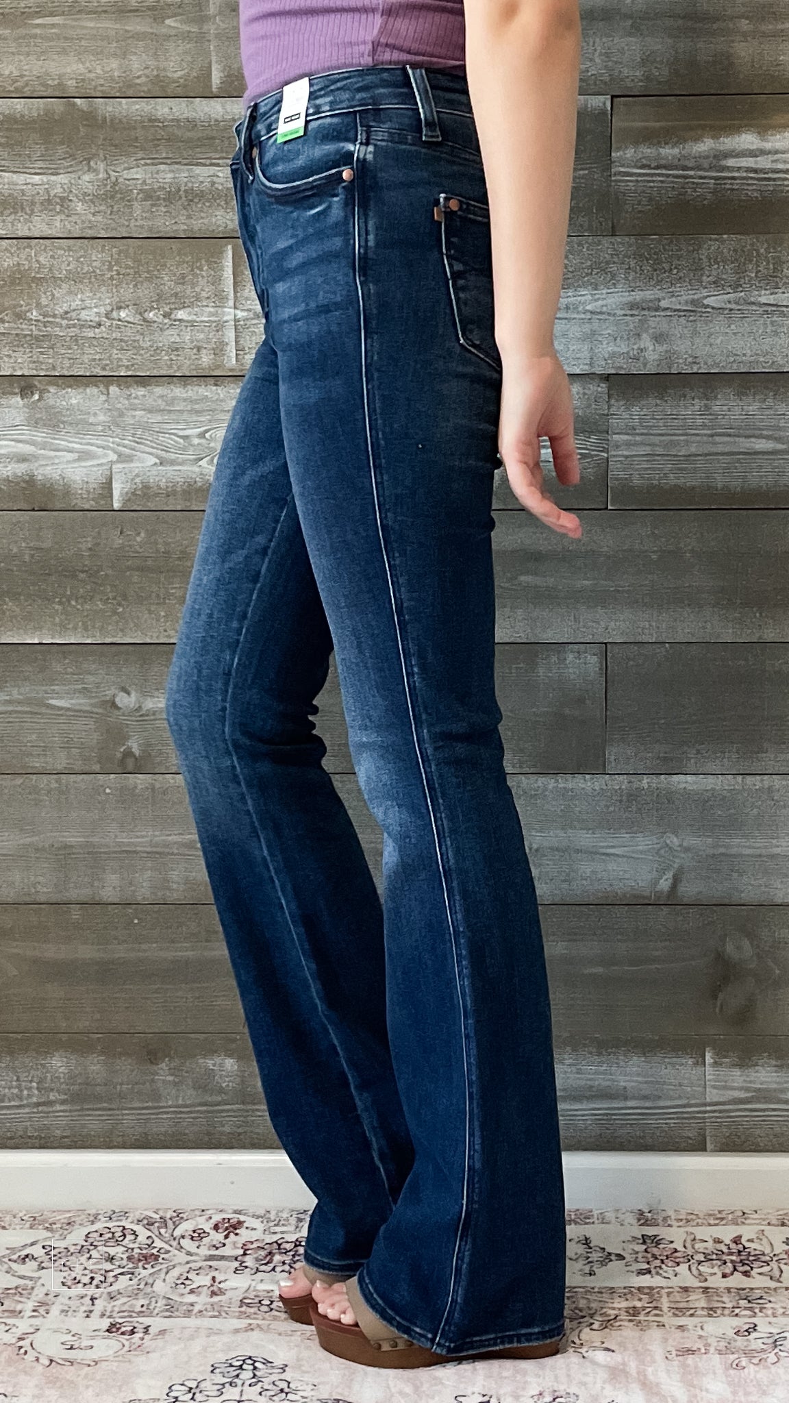 judy blue high waist tummy control top back pocket embroidered bootcut jeans long tall inseam JB88786 DK