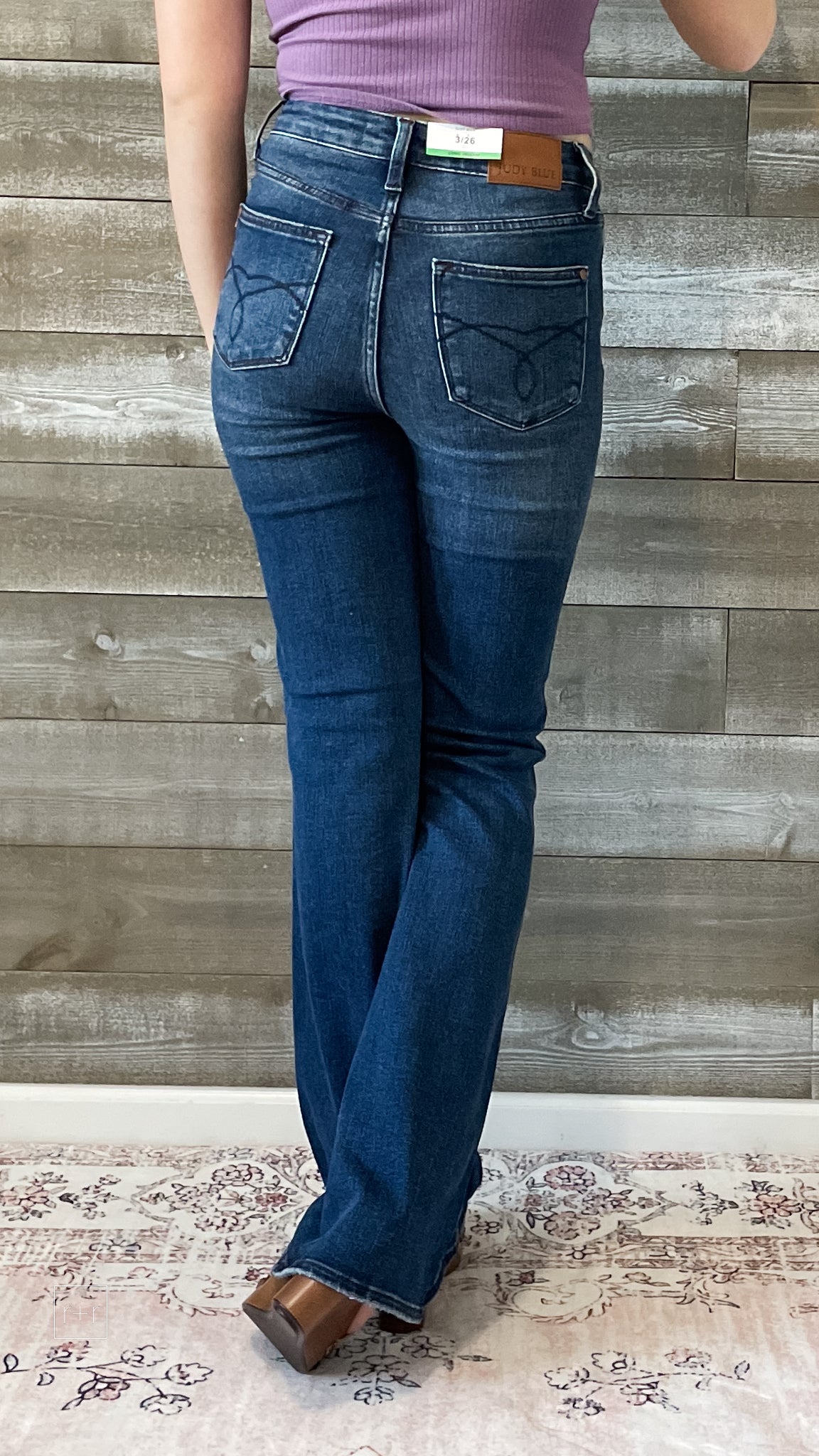 judy blue high waist tummy control top back pocket embroidered bootcut jeans long tall inseam JB88786 DK