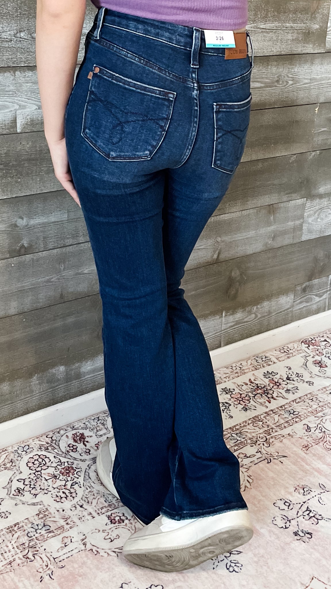 judy blue high waist tummy control top back pocket embroidered bootcut jeans regular inseam JB88786 DK