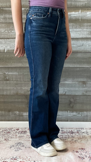 judy blue high waist tummy control top back pocket embroidered bootcut jeans regular inseam JB88786 DK