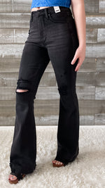 judy blue high waist tummy control top destroyed black flare jeans JB88622REG BK