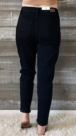 judy blue high waist double roll cuffed jet black denim jogger jeans JB88700REG BK