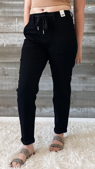 judy blue high waist double roll cuffed jet black denim jogger jeans JB88700REG BK