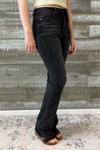 judy blue high waist tummy control top bootcut black wash jeans JB88787REG long tall inseam