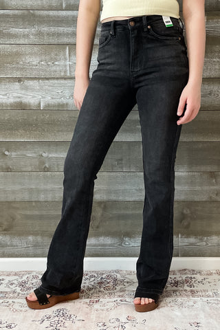 judy blue high waist tummy control top bootcut black wash jeans JB88787REG long tall inseam