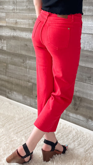judy blue high waist tummy control garment dyed red wide leg crop jean JB88838REG