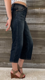 judy blue mid rise tummy control top cropped wide leg jeans dark wash JB88876