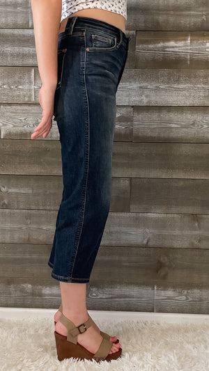 judy blue mid rise tummy control top cropped wide leg jeans dark wash JB88876