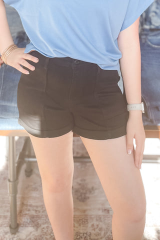 Judy Blue Black High Waist Aurora Weekender Shorts Rolled Cuff JB150358 deep utility style pockets