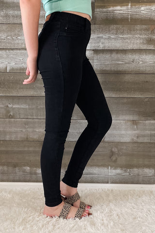 judy blue high waist black pull on elastic waist shield pocket skinny jeggings JB88581