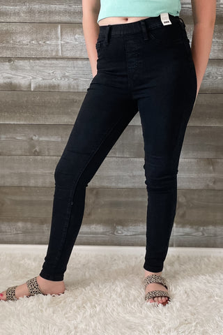 judy blue high waist black pull on elastic waist shield pocket skinny jeggings JB88581