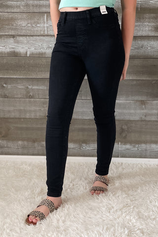 judy blue high waist black pull on elastic waist shield pocket skinny jeggings JB88581