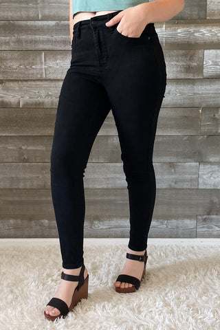 judy blue high waist tummy control classic skinny jeans in black JB88757REG BK