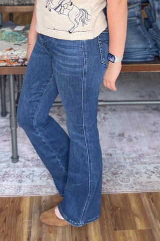 Judy Blue High Waist Tummy Control Top Bootcut Jeans JB881062 DK 3 Lengths Short Inseam Regular Inseam Long Tall Inseam side view