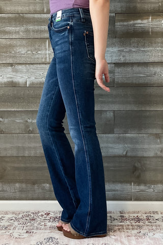 judy blue high waist tummy control top back pocket embroidered bootcut jeans long tall inseam JB88786 DK