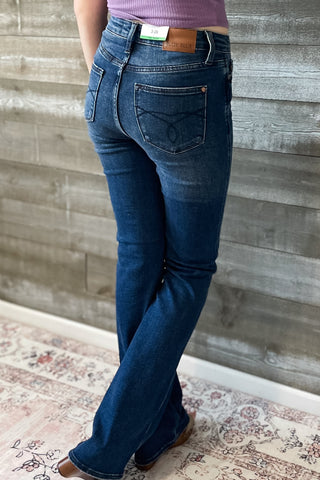 judy blue high waist tummy control top back pocket embroidered bootcut jeans long tall inseam JB88786 DK