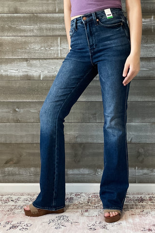 judy blue high waist tummy control top back pocket embroidered bootcut jeans long tall inseam JB88786 DK