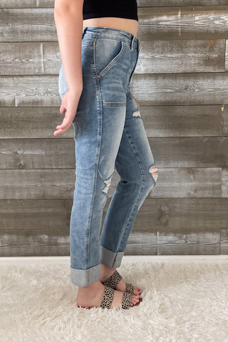 judy blue high waist patch pocket destroyed boyfriend jeans medium JB88825REG MD