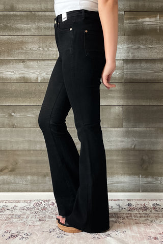 judy blue high waist tummy control cut hem flares in black JB88699REG