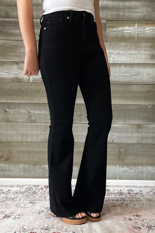 judy blue high waist tummy control cut hem flares in black JB88699REG