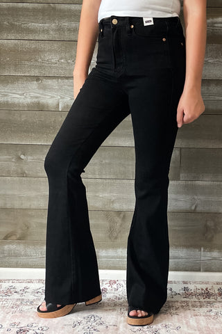 judy blue high waist tummy control cut hem flares in black JB88699REG