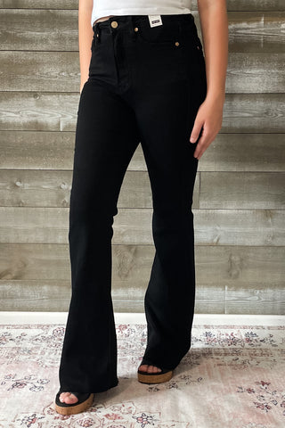 judy blue high waist tummy control cut hem flares in black JB88699REG