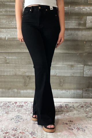 judy blue high waist tummy control cut hem flares in black JB88699REG