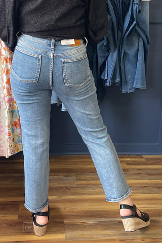 Judy Blue Jeans High Waist Tummy Control Peggy Ankle Straight Denim in Break Through Blue medium wash 881166REG regular length back view