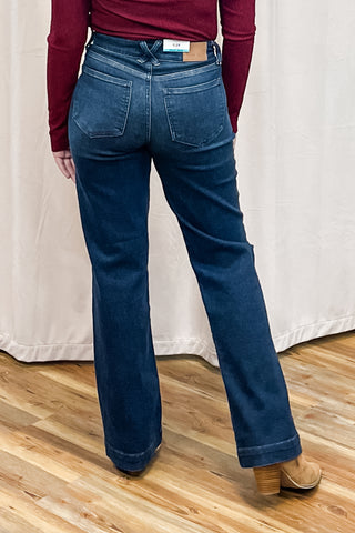 Judy Blue High Waist Trouser Wide Leg Jeans Short Petite Friendly, Regular, Long & Tall Inseam JB82678 dk
