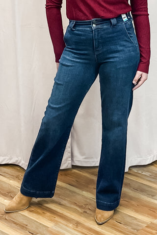 Judy Blue High Waist Trouser Wide Leg Jeans Short Petite Friendly, Regular, Long & Tall Inseam JB82678 dk