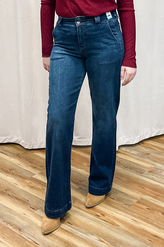 Judy Blue High Waist Trouser Wide Leg Jeans Short Petite Friendly, Regular, Long & Tall Inseam JB82678 dk