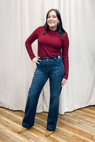 Judy Blue High Waist Trouser Wide Leg Jeans Short Petite Friendly, Regular, Long & Tall Inseam JB82678 dk