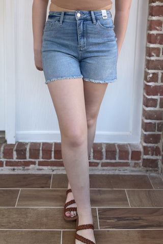 Judy Blue High Waist Western Embroidery Cut Off Jean Shorts Light Wash Denim JB150147REG LT