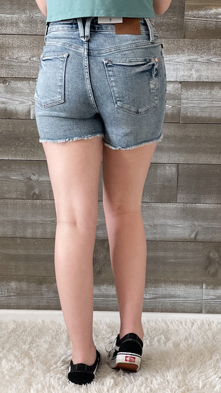 judy blue high waist button fly short hi lo cut hem shorts medium wash JB150206REG MD