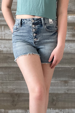 judy blue high waist button fly short hi lo cut hem shorts medium wash JB150206REG MD