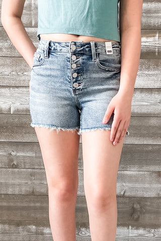 judy blue high waist button fly short hi lo cut hem shorts medium wash JB150206REG MD