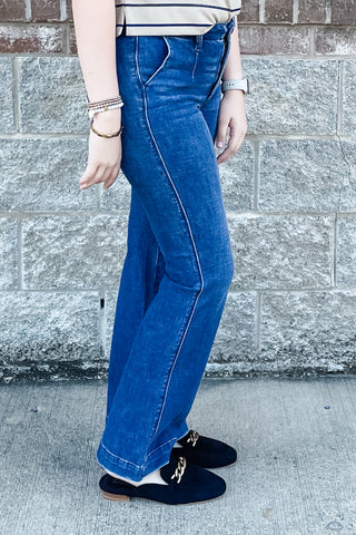 Judy Blue Mid Rise Trouser Bootcut Jeans with Tummy Control JB881052 DK