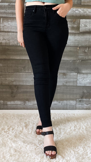 judy blue high waist tummy control classic skinny jeans in black JB88757REG BK