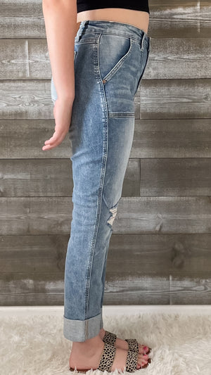 judy blue high waist patch pocket destroyed boyfriend jeans medium JB88825REG MD