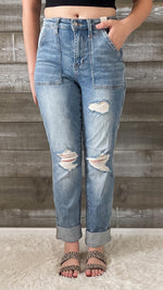 judy blue high waist patch pocket destroyed boyfriend jeans medium JB88825REG MD