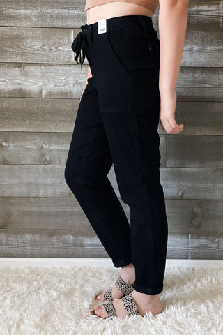 judy blue high waist double roll cuffed jet black denim jogger jeans JB88700REG BK