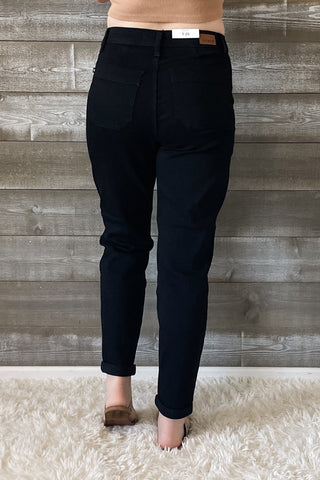 judy blue high waist double roll cuffed jet black denim jogger jeans JB88700REG BK