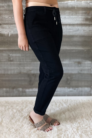 judy blue high waist double roll cuffed jet black denim jogger jeans JB88700REG BK