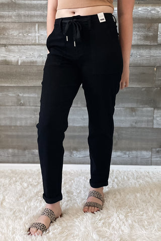 judy blue high waist double roll cuffed jet black denim jogger jeans JB88700REG BK