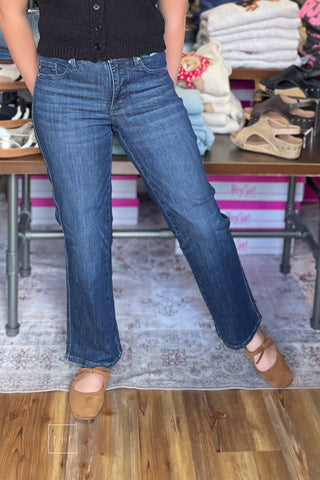 Judy Blue 88861PT petite mid rise straight leg jeans in dark wash with tummy control
