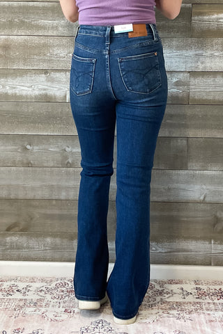 judy blue high waist tummy control top back pocket embroidered bootcut jeans regular inseam JB88786 DK