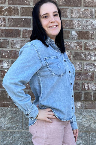 Judy Blue Denim Shirt With Western Styling Embroidery Pockets JB5808REG