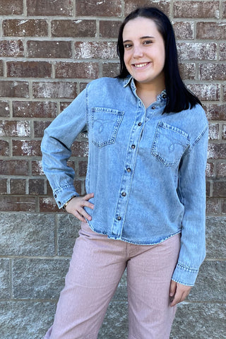 Judy Blue Denim Shirt With Western Styling Embroidery Pockets JB5808REG