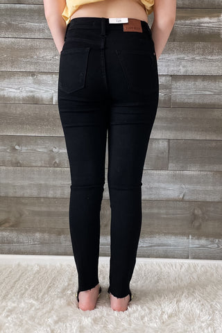 judy blue black skinny jeans heavy distressing raw hem JB88562REG BK