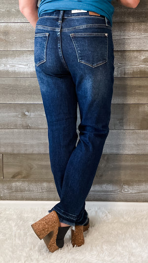 judy blue high waist slim fit dark wash jeans released hem JB88704 DK